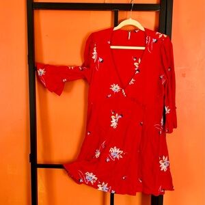 Free People Dark Pink Floral Wrap Dress